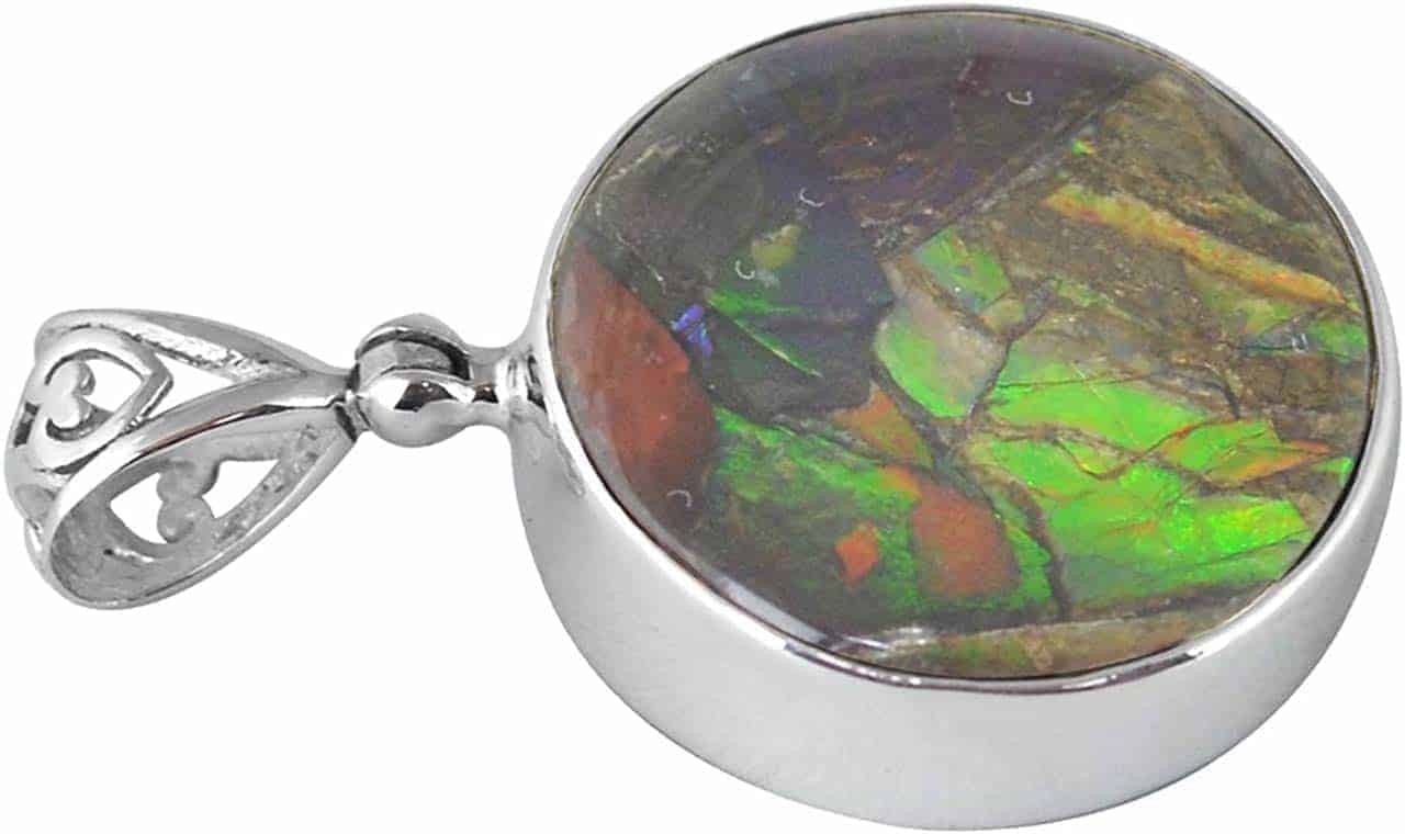 Starborn Ammolite and Sterling Silver Round Pendant with Filigree Bail