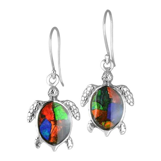 Starborn Ammolite and Sterling Silver Sea Turtle Earrings