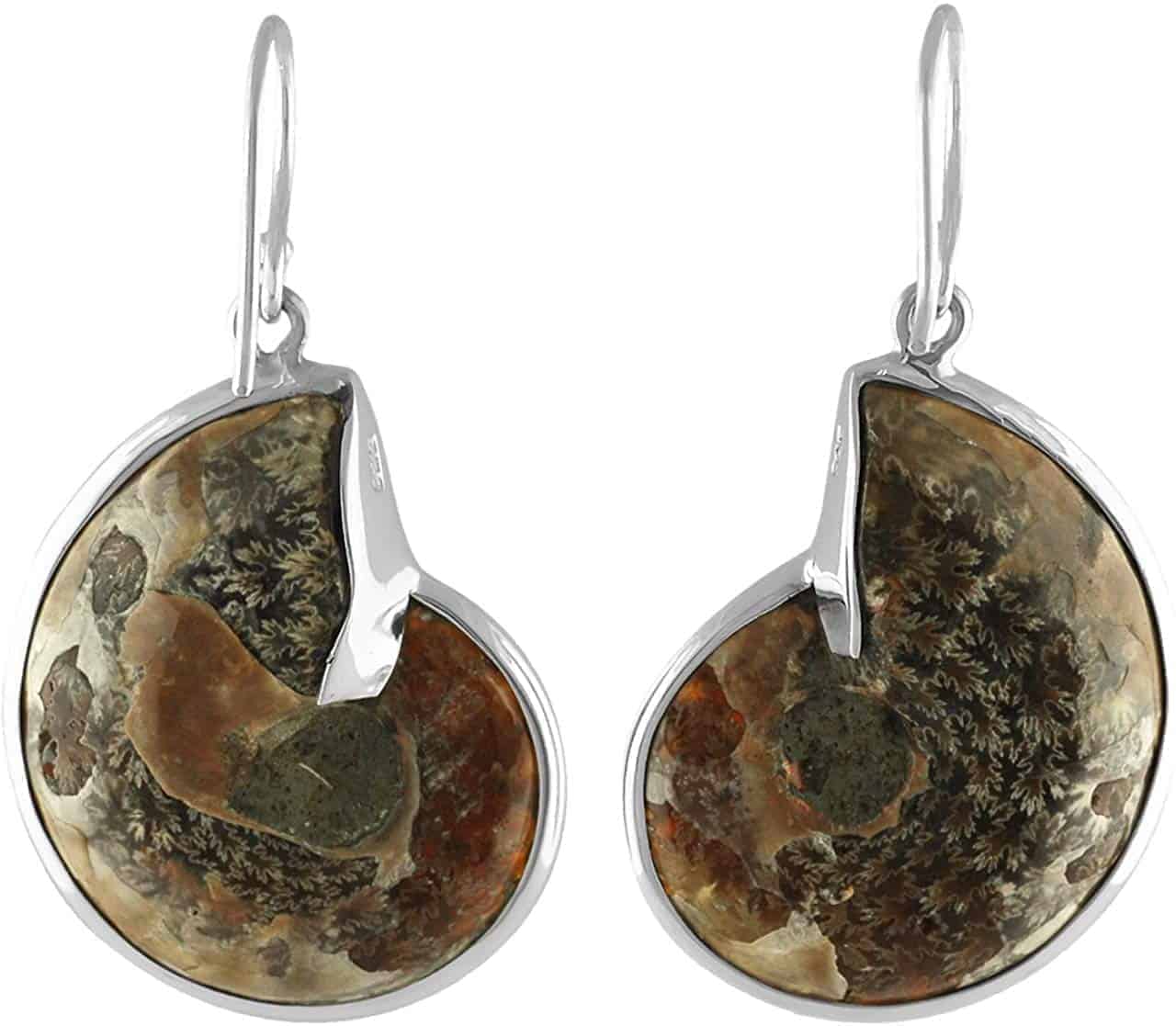 Starborn Ammolite inlaid Ammonite Earrings in Sterling Silver