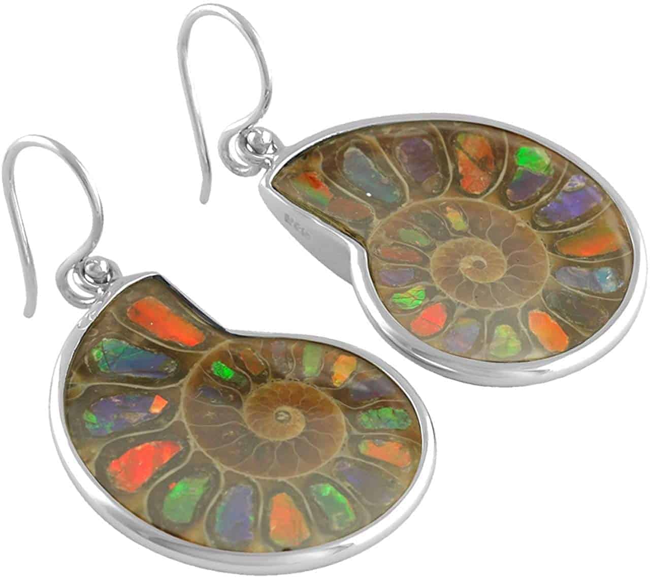 Starborn Ammolite inlaid Ammonite Earrings in Sterling Silver