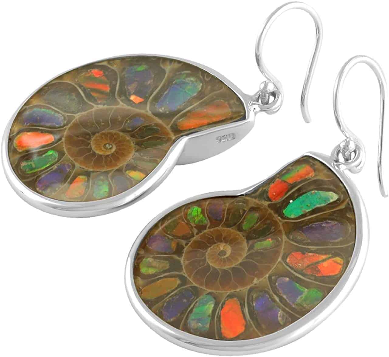 Starborn Ammolite inlaid Ammonite Earrings in Sterling Silver