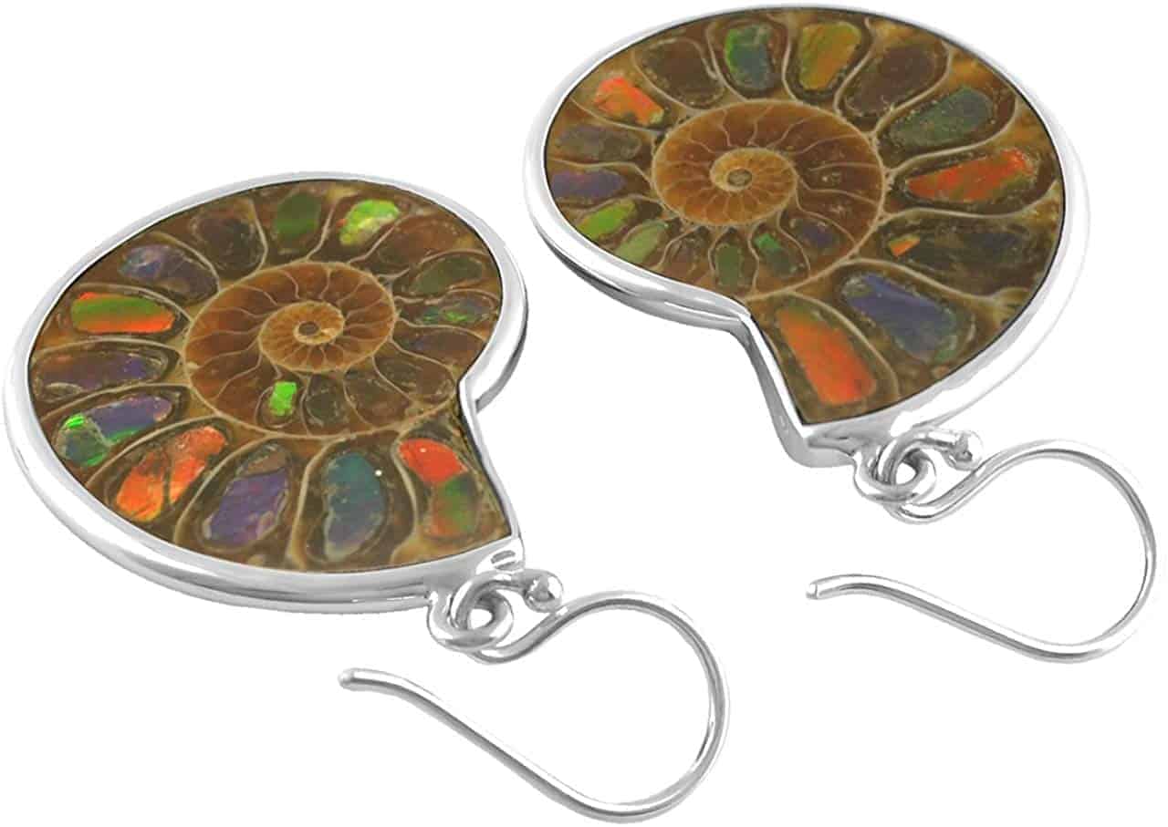 Starborn Ammolite inlaid Ammonite Earrings in Sterling Silver