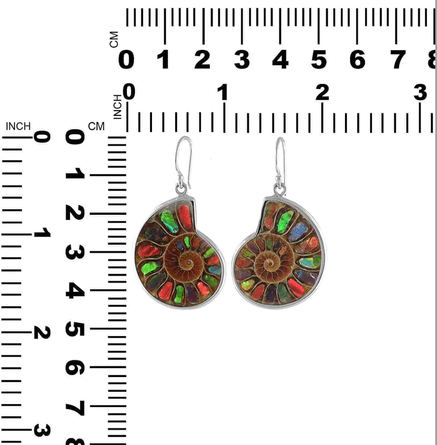 Starborn Ammolite inlaid Ammonite Earrings in Sterling Silver
