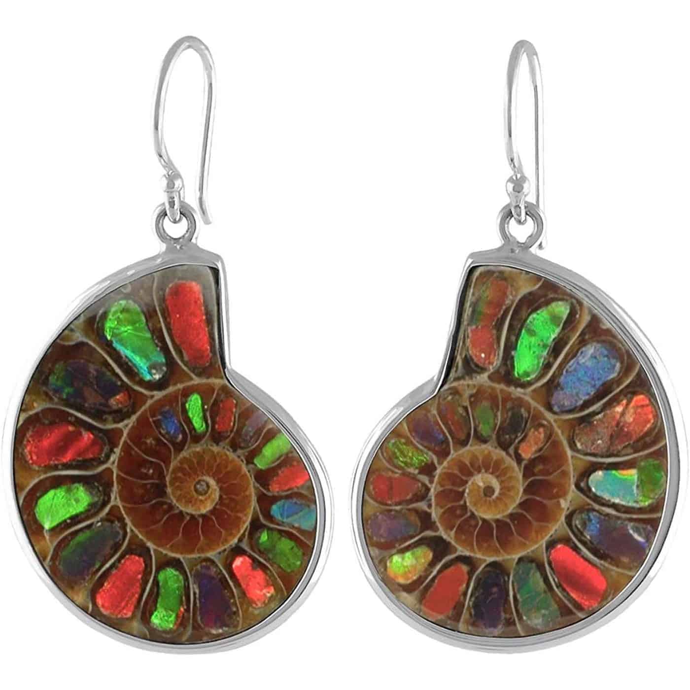 Starborn Ammolite inlaid Ammonite Earrings in Sterling Silver