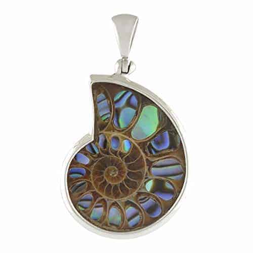 Starborn Ammonite with Abalone Shell Inlay Pendant in Sterling Silver - Small