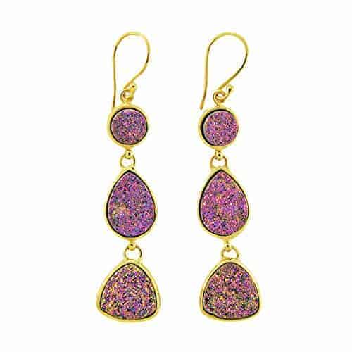 Starborn 18k Gold Plated Brass Rainbow Titanium Drusy Earrings