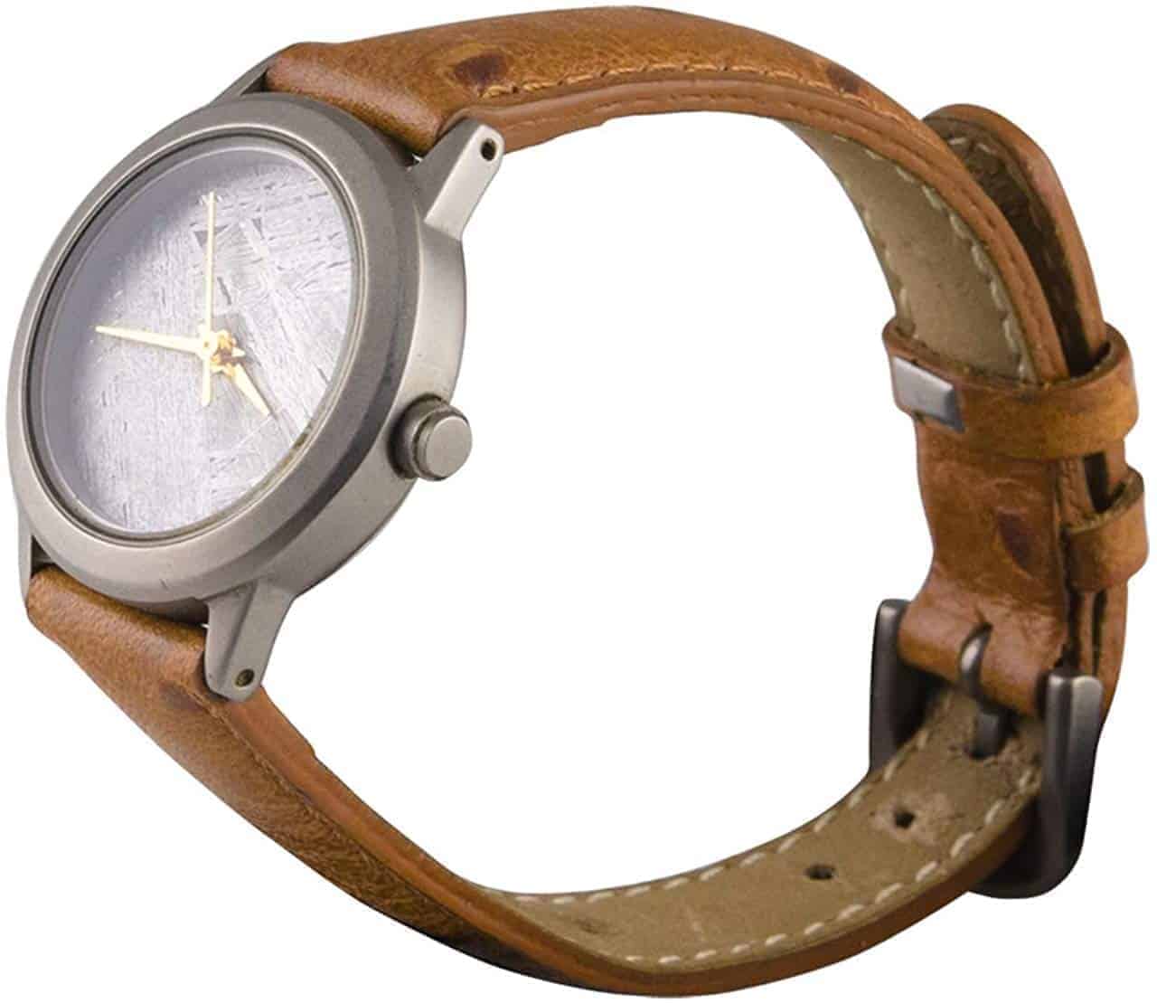 Starborn Genuine Muonionalusta Meteorite Small 20 mm Face Watch with Brown Leather Band