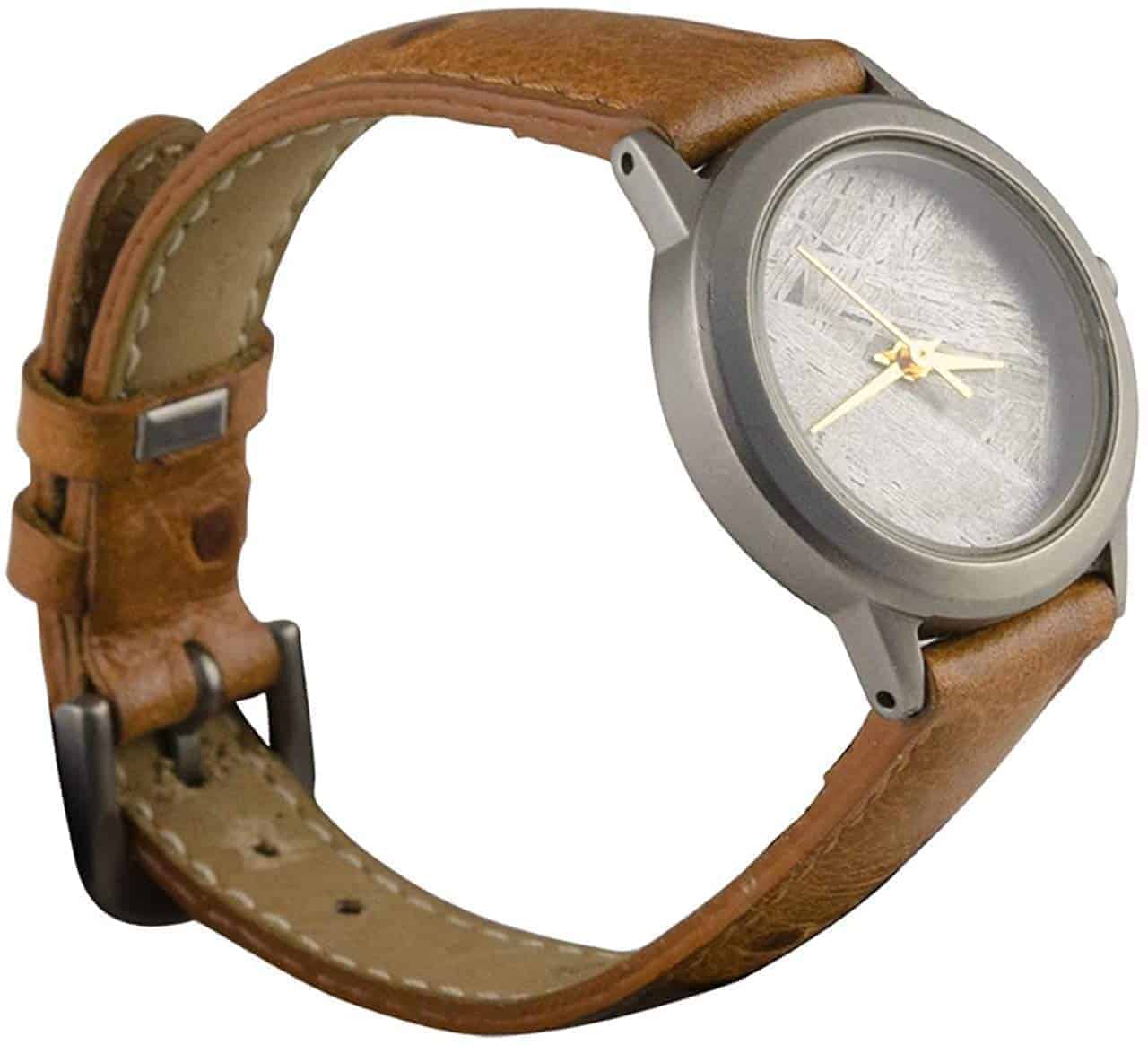 Starborn Genuine Muonionalusta Meteorite Small 20 mm Face Watch with Brown Leather Band