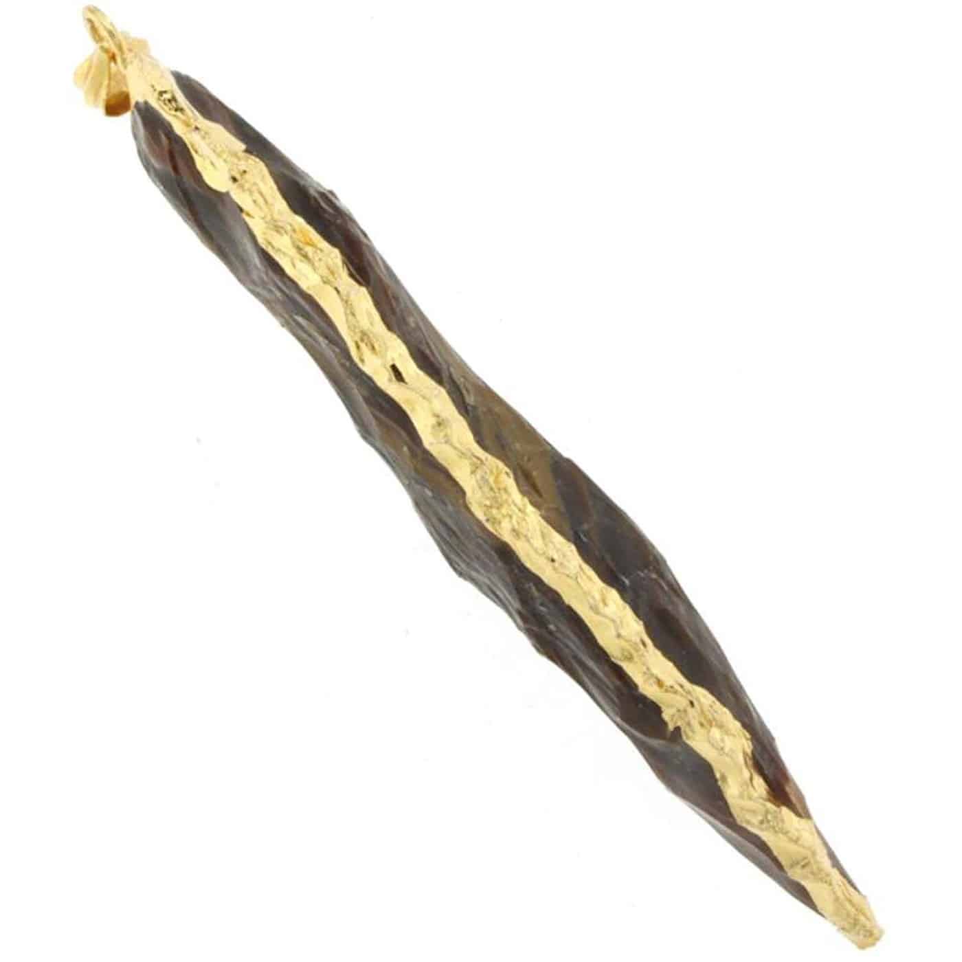 Starborn Large Brown Jasper Hand Carved Arrowhead Pendant with Flash Plate Border (Silver/Gold)