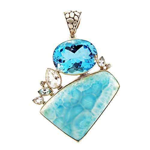 Starborn Creations Large Sterling Silver Larimar and Topaz Pendant