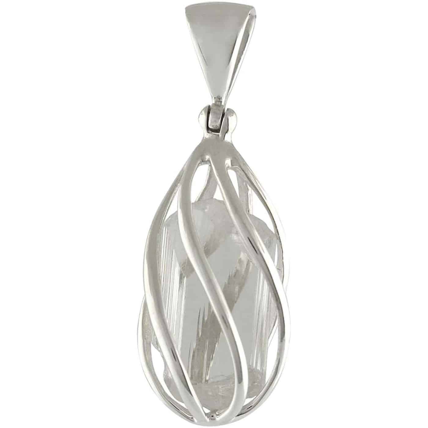 Starborn Danburite Crystal Pedant Cage Set with Rounded Bottom in Sterling Silver