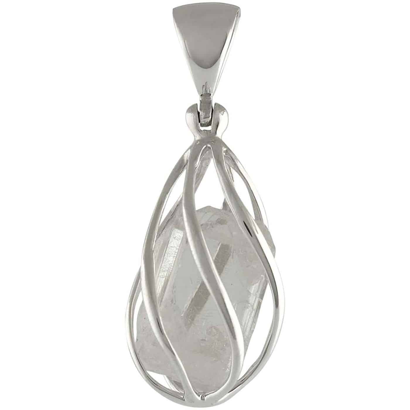 Starborn Danburite Crystal Pedant Cage Set with Rounded Bottom in Sterling Silver