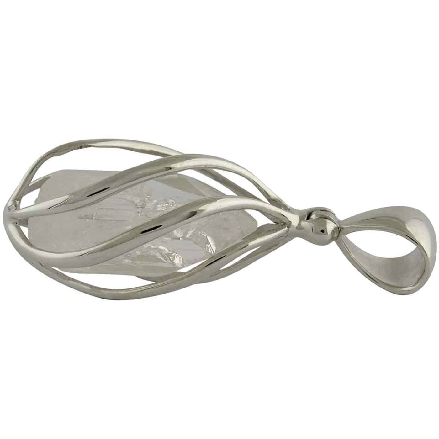 Starborn Danburite Crystal Pedant Cage Set with Rounded Bottom in Sterling Silver