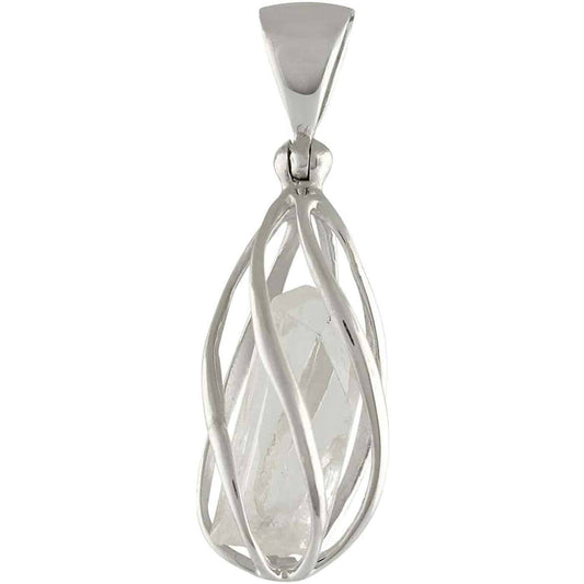 Starborn Danburite Crystal Pedant Cage Set with Rounded Bottom in Sterling Silver