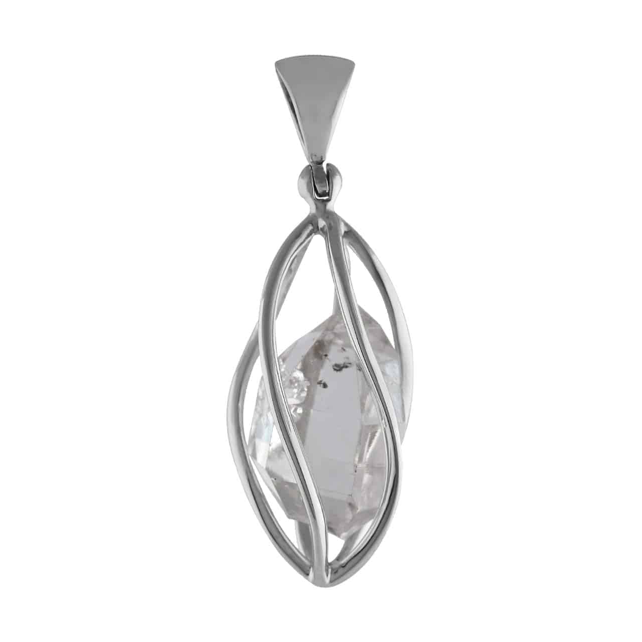 Starborn Herkimer Diamond Large Quartz Crystal Sterling Silver Cage Pendant