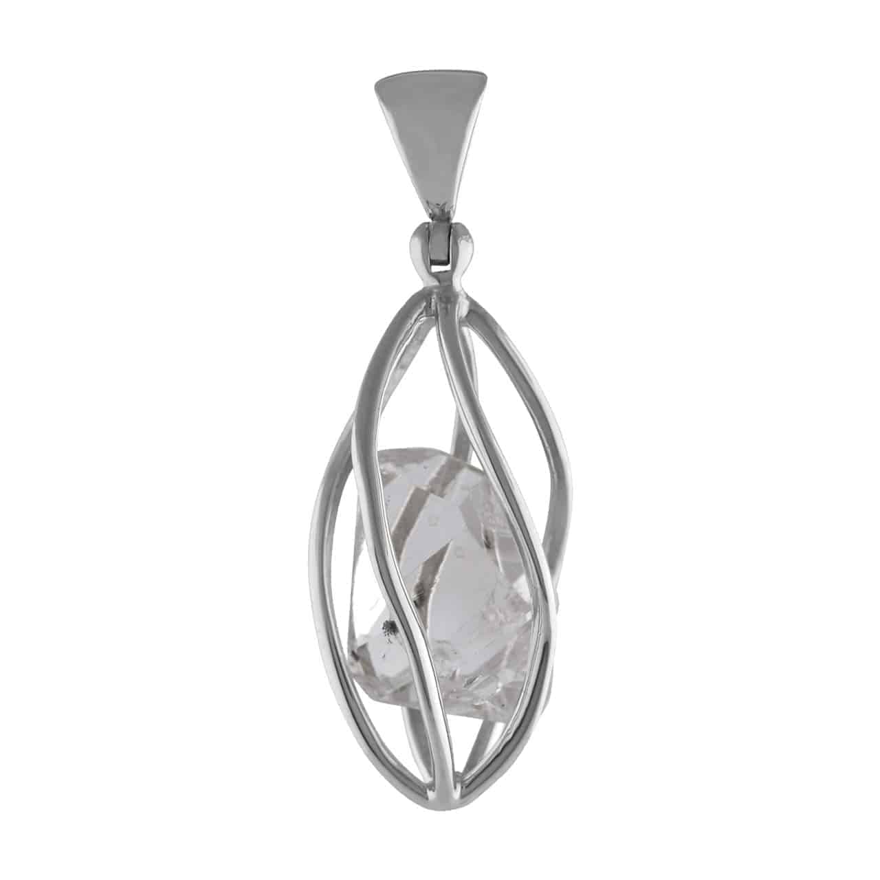 Starborn Herkimer Diamond Large Quartz Crystal Sterling Silver Cage Pendant