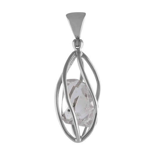 Starborn Herkimer Diamond Large Quartz Crystal Sterling Silver Cage Pendant