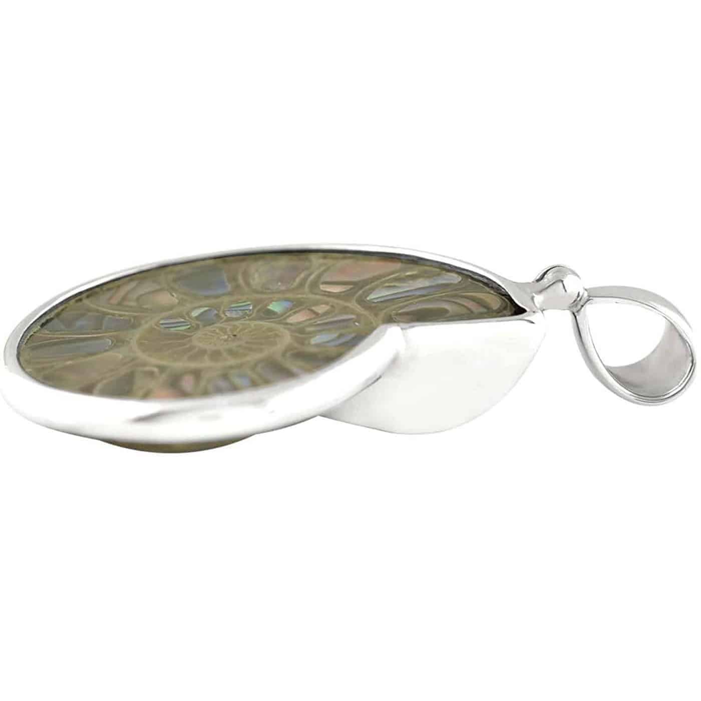 Starborn Ammonite with Abalone Shell Inlay Pendant in Sterling Silver - Medium