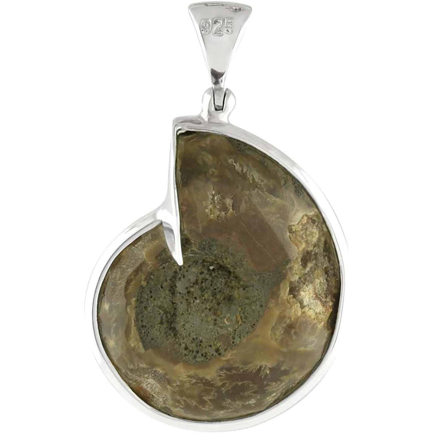 Starborn Ammonite with Abalone Shell Inlay Pendant in Sterling Silver - Medium