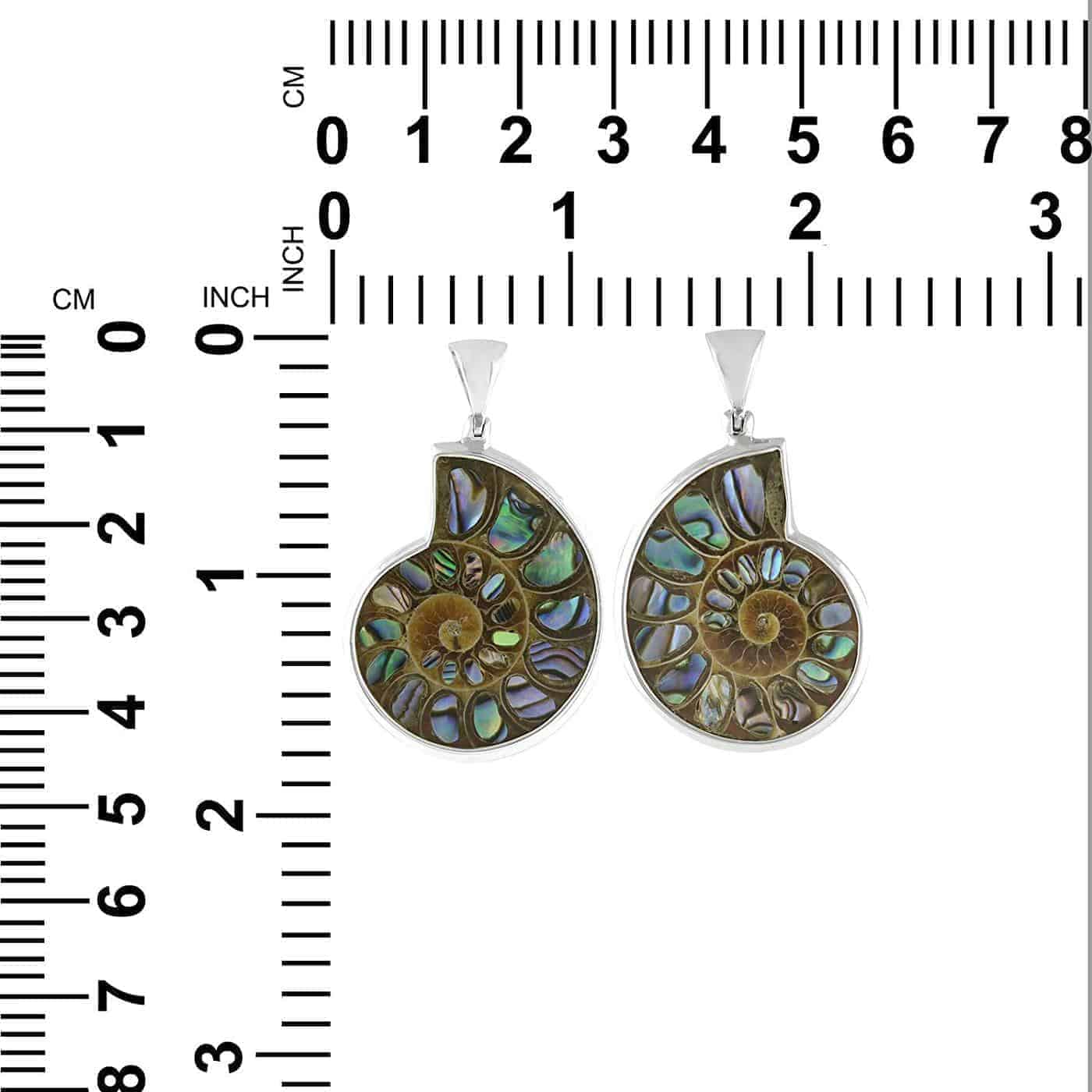 Starborn Ammonite with Abalone Shell Inlay Pendant in Sterling Silver - Medium