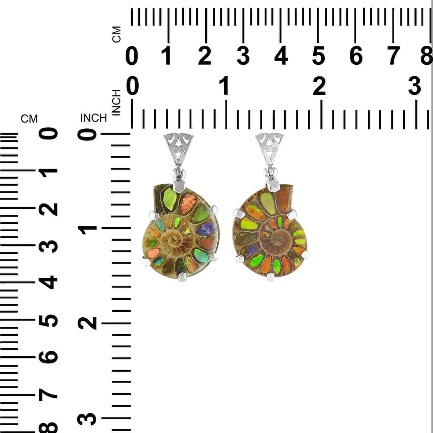 Starborn Sterling Silver Ammonite with Ammolite Inlay, Prong Set Pendant with Filigree Bail