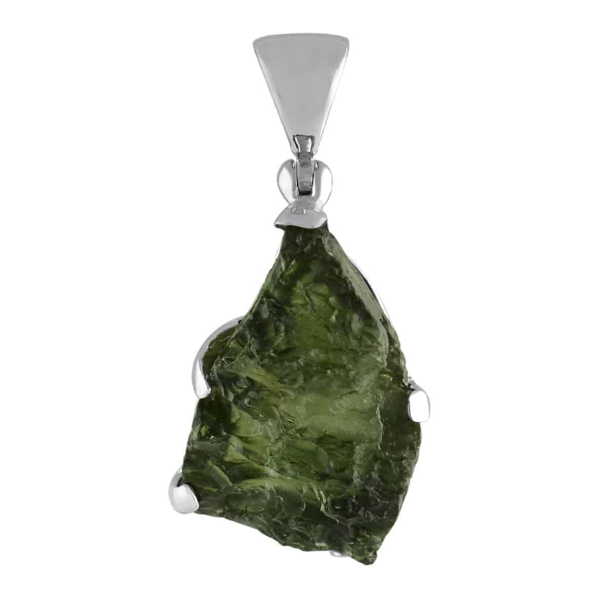 Starborn Natural Rough Moldavite Prong Set Pendant in Sterling Silver (40ct)