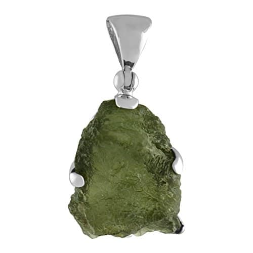 Starborn Natural Rough Moldavite Prong Set Pendant in Sterling Silver (40ct)