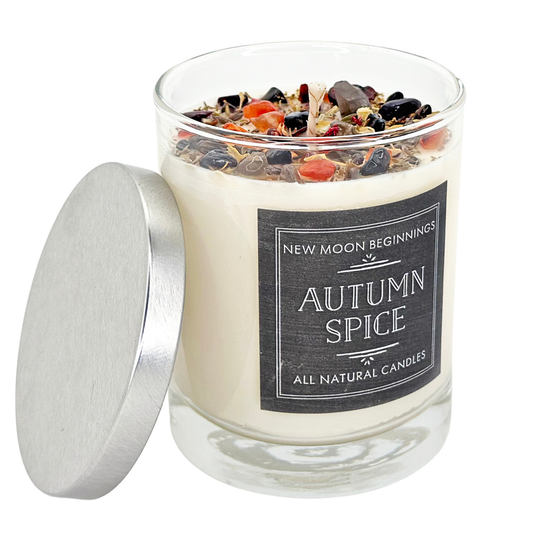 Autumn Spice Candles - Herb & Crystal Candle - Fall Candle: 7.75oz Glass Jar