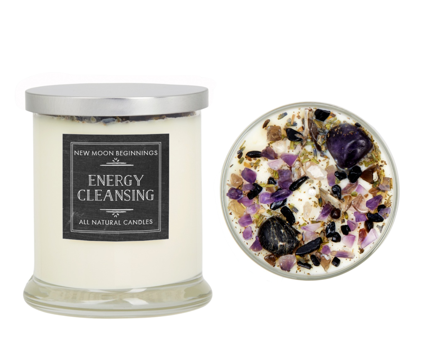 Energy Cleansing Candle - Crystal Candles - Soy Wax: 7.75oz Glass Jar