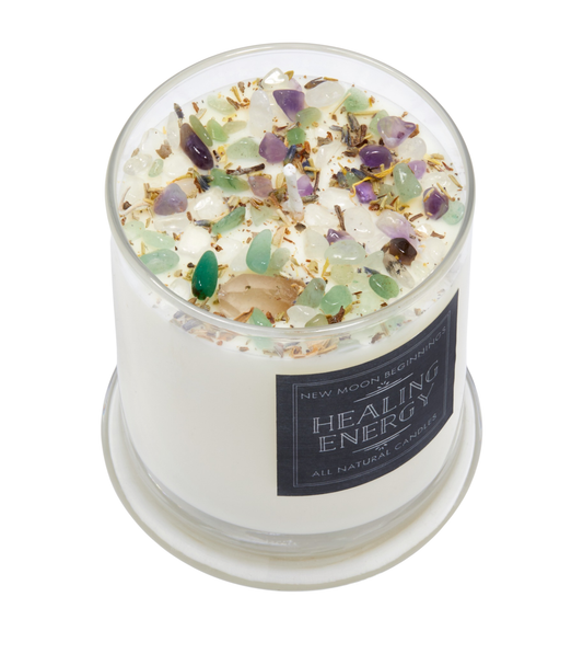 Healing Energy Candle - Herb, Flower, & Crystal Candles: 7.75 oz Glass Jar
