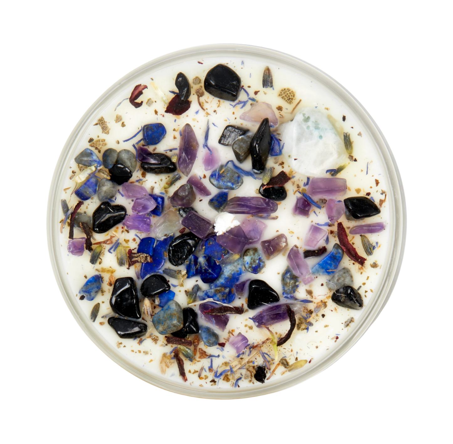 New Moon Candle - Dried Flower, Herb, & Crystal Candles: 7.75oz Round Glass