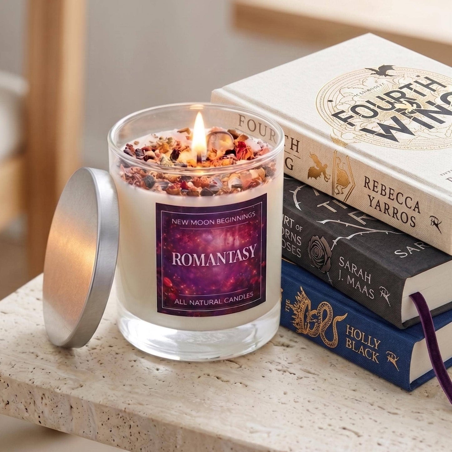 Romantasy Candle Soy Wax, Crystal Candle, Book Candle: 7.75 oz Glass Jar