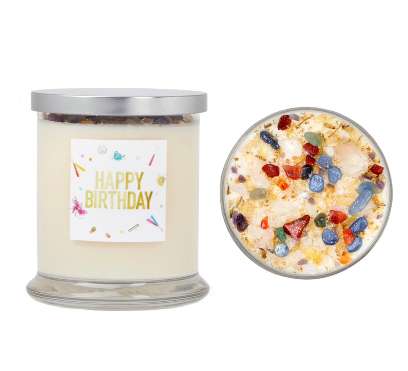 Happy Birthday Candle - Crystal Candles - Birthday Wish: 7.75oz Round Glass