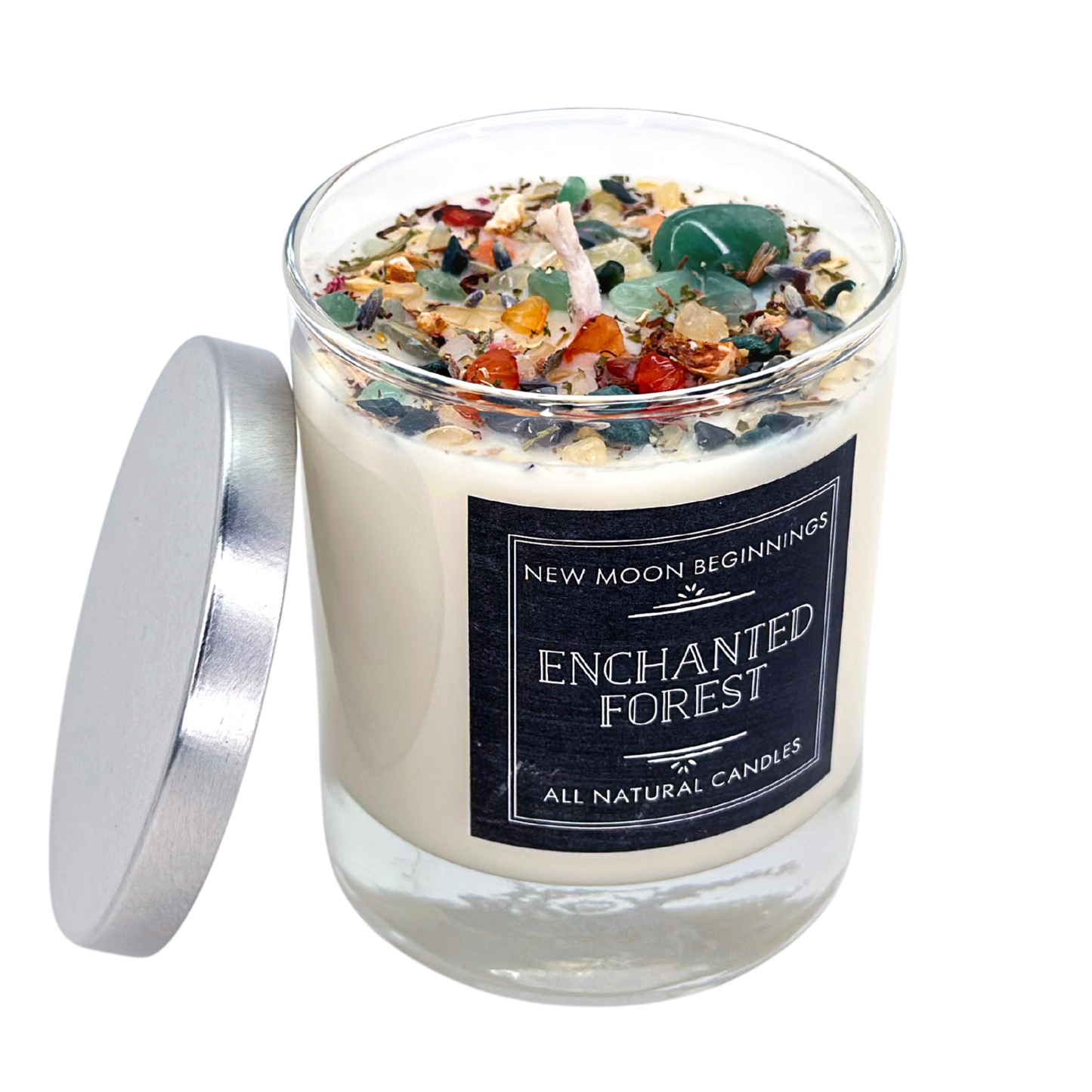 Enchanted Forest Candle - Herb, Flower, & Crystal Candles: 12oz Glass Jar