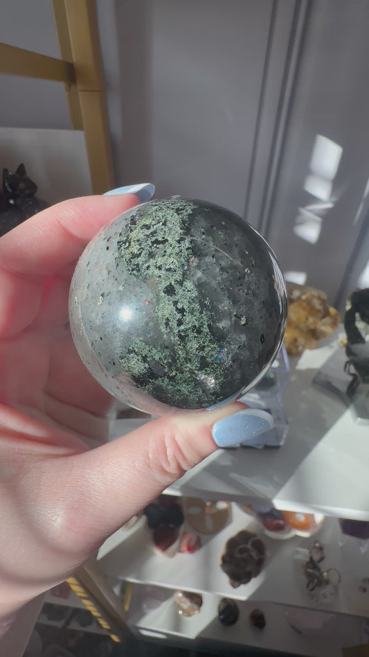 Quartz with Epidote and Black Tourmaline Sphere