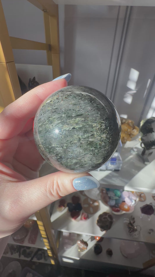 Quartz with Epidote and Black Tourmaline Sphere A