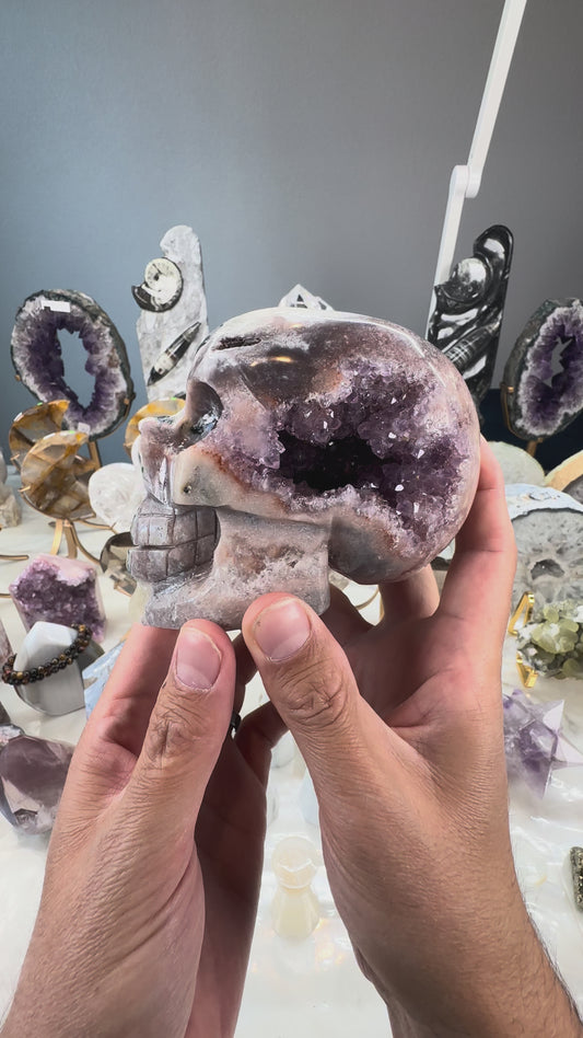 Purple Amethyst Skull with Druzy