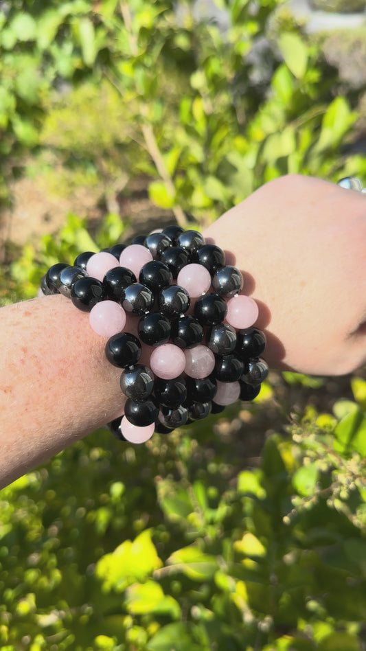 Rose Quartz, Hematite & Black Obsidian 12mm