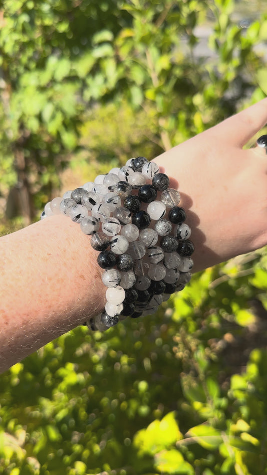 Black Tourmaline & Quartz Bracelet 10mm